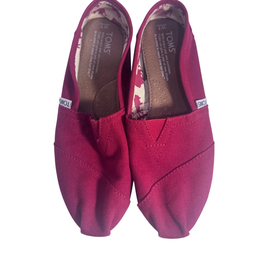 TOMS Womens Classic Alpargata Dark Red Canvas Slip On Flats Size 7 Animal Lining